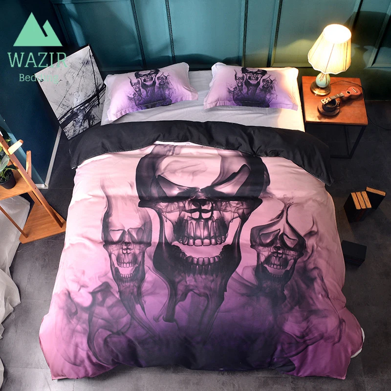 

WAZIR 3D Smoke Flame Skull Printed Bedding Set 6 Sizes Home Textile Duvet Cover Pillow Cases Bedroom Decor sugar skull Bedding