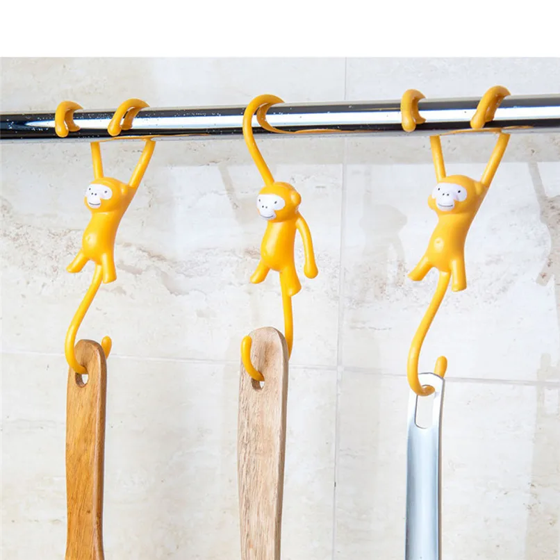Cute Monkey Hanging Kitchen Hooks Yellow Kitchen Home Funky Gift Wholesale Free Shipping 30RH28