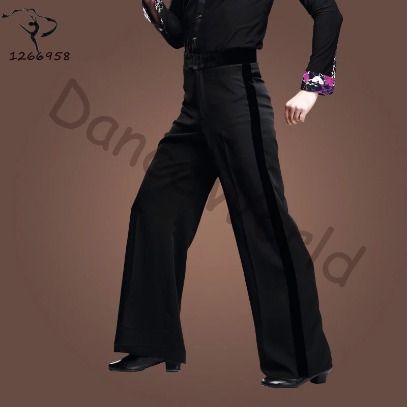 Ballroom Men Latin Dance Trousers Pants Velvet Mens Ballroom Black/red