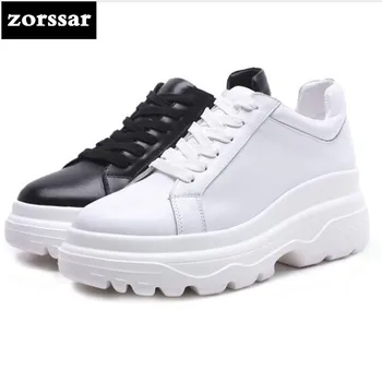 

{Zorssar} 2018 Fashion Genuine Leather Flats platform Women shoes Casual flat shoes Female sneakers shoes Student Sport Shoes