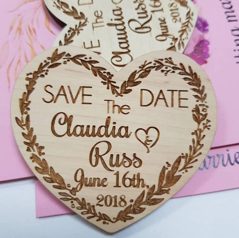  Wooden Engraved Save the DateRustic favor magnets setHeart Wood Favorswedding gifts for guests Pers - 32957981495