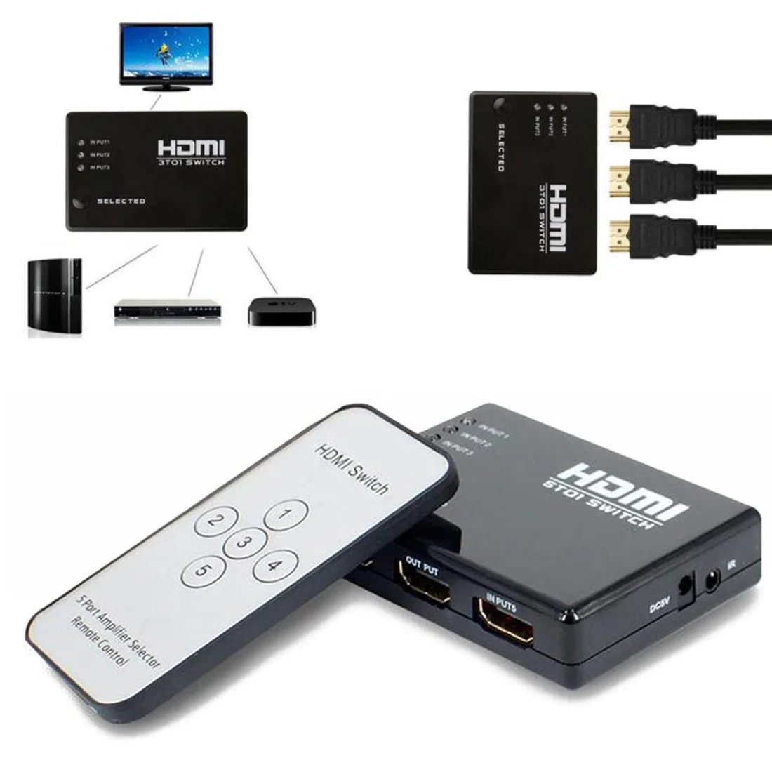 Kebidumei мини-разветвитель hdmi 3 Порты и разъёмы концентратор Box автоматический переключатель с удаленным Управление Выход Переключатель hdmi 3D