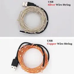 2 м 5 м 10 м DC5V USB Powered светодиодный Медь/Silver Line свет строка для Рождественский венок Вечерние свадебные украшения гирляндой