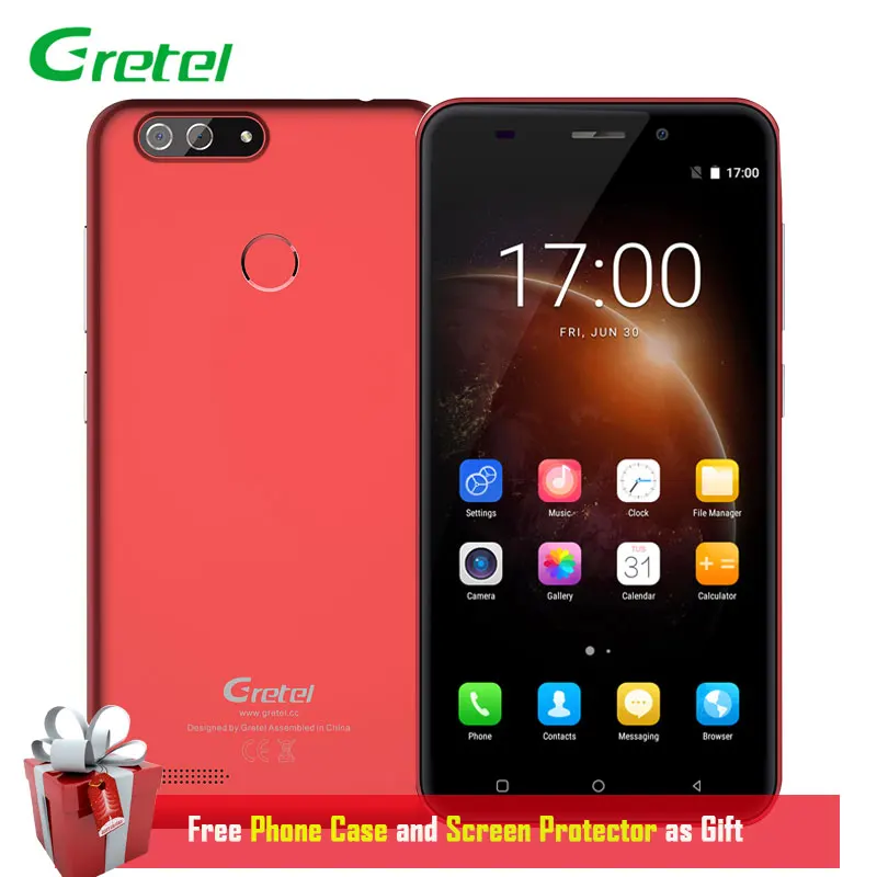 Gretel S55 Smartphone Android 7.0 Dual Back Camera 5.5 Inch 1GB RAM 16GB ROM Quad Core 8MP 720x1280 2600mAh 3G Unlock Cell Phone