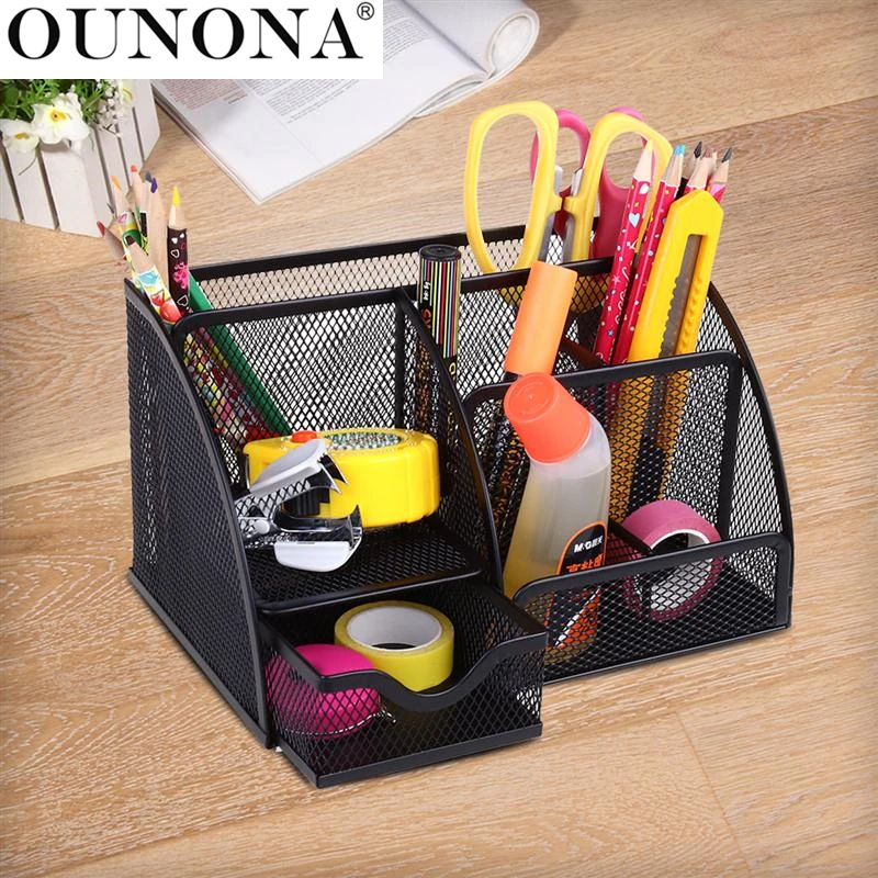 OUNONA Desk Tidy Organizer Set Storage Box Pen Holder Mesh Stationery