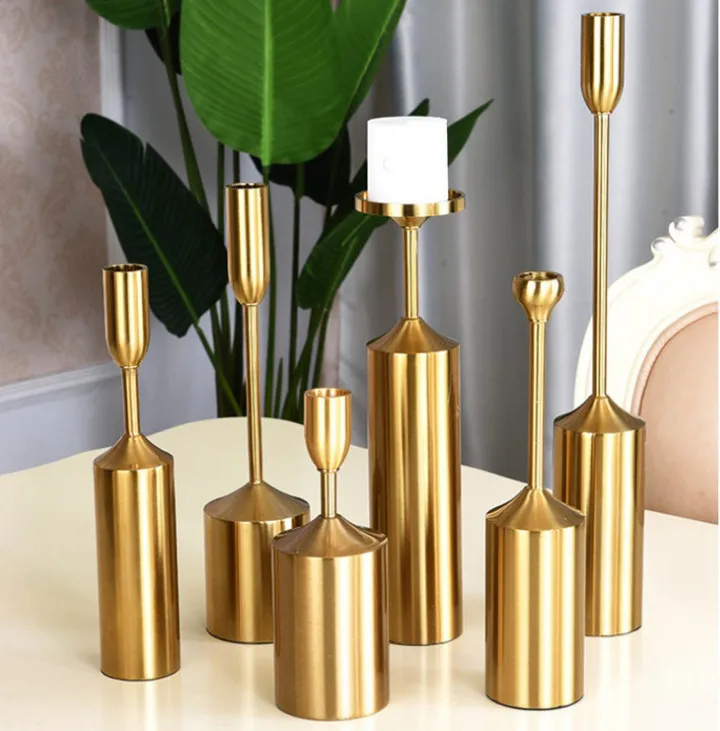 

Simple Modern Style Gold And Silver Metal Candle Holders Wedding Decoration Bar Party Home Portable Decor Candlestick