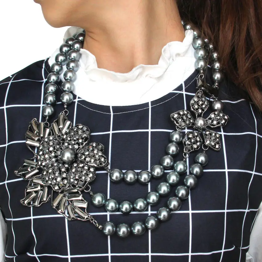 MANILAI Bohemian Multilayers Simulated Pearl Rhinestone Flower Statement Necklaces Women Handmade Collar Choker New Maxi Jewelry