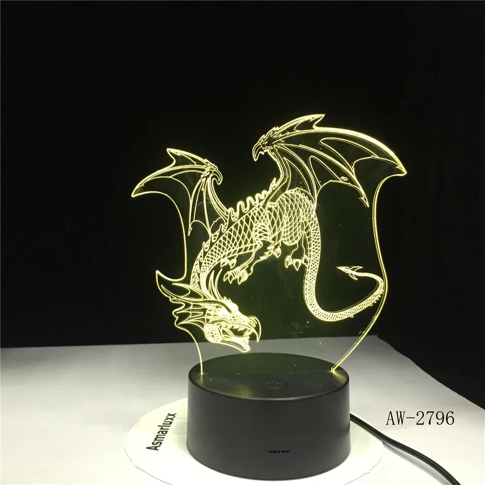С Flying Dragon 3D светодиодный Ночной светильник 7 цветов изменить настольная лампа