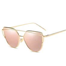 2017 New Cat Eye Sunglasses Women Brand Designer Female Twin-Beams Rose Gold Mirror Sun Glasses Cateye SunGlasses Oculos Feminin