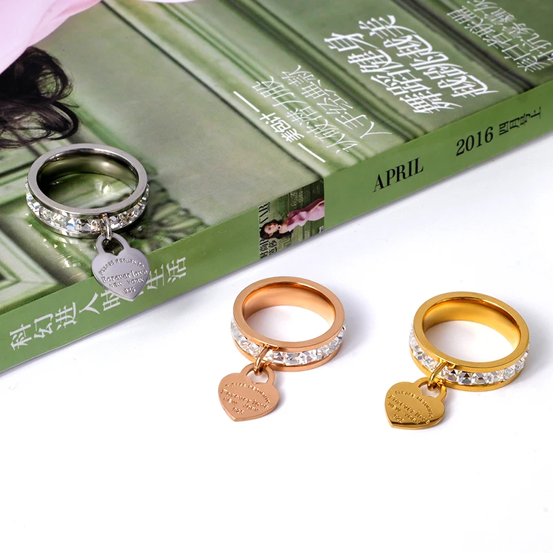 Женское кольцо из нержавеющей стали, золотое покрытие, кристалл, кольцо на палец для влюбленных, модное, кубический цирконий, серебряный цвет, ювелирные изделия для свадебной вечеринки
