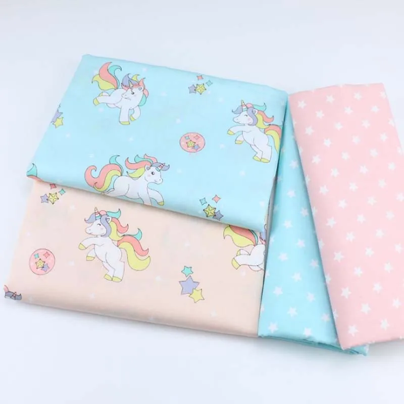 

160CM*50CM cotton cloth PINK AQUA cartoon little unicorn rainbow star fabric for DIY crib bedding apparel cushion handwork decor