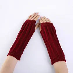 1 пара Для женщин девушек Варежки перчатки без пальцев Вязание длинные модные однотонные Цвет для зимы LBY2018
