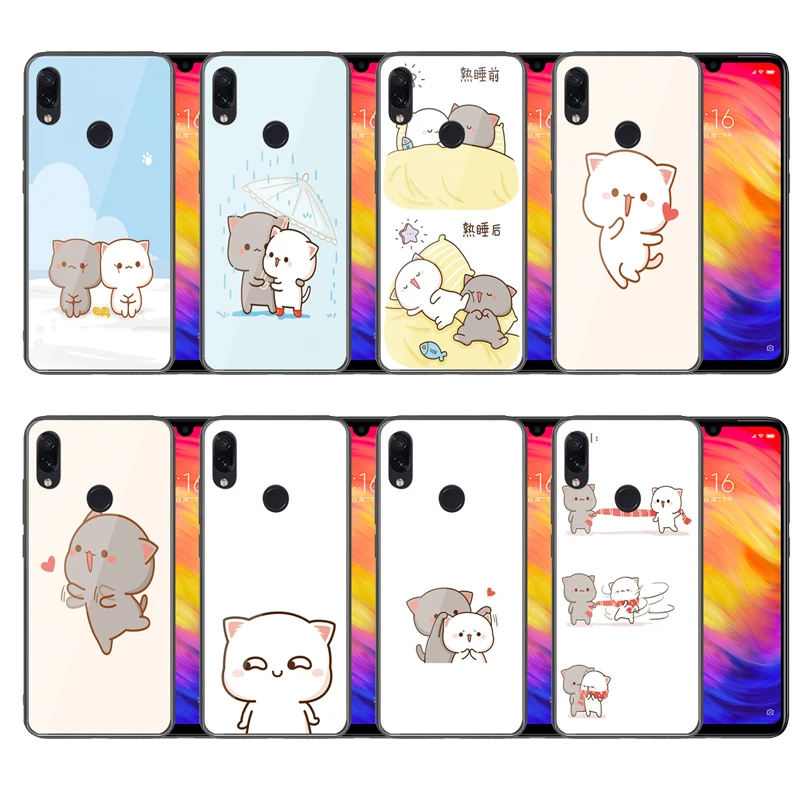 

Luxury Tempered Glass Shell Case for Xiaomi Redmi Note 7 K20 Pro 7A 6 Square Stripe Phone Cases Cover Coque Fundas