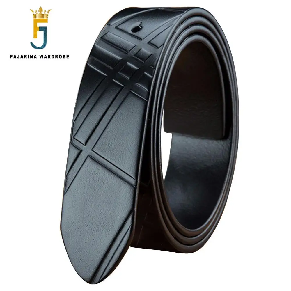 

FAJARINA Quality Cow Skin Genuine Leather Striped Pattern Men Cowhide Smooth Slide Style 3.3cm Belts without Buckle Cow Skin