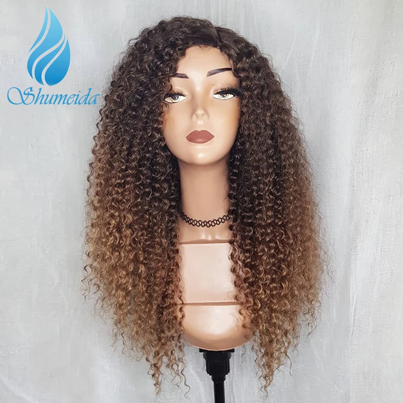 Peluca frontal de encaje de Color SHD Ombre con pelo de bebé pelucas de cabello humano rizado brasileño para mujer cabello Remy sin pegamento pelucas de encaje Peluca frontal de encaje de Color SHD Ombre con pelo de bebé pelucas de cabello humano rizado brasileño para mujer cabello Remy sin pegamento pelucas de encaje