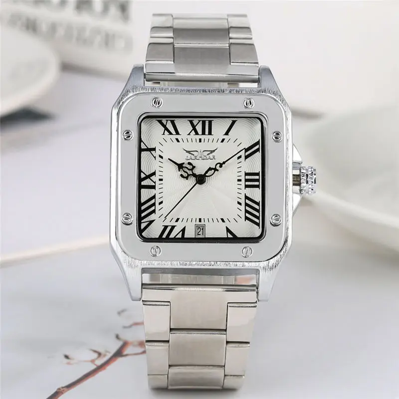 Extravagant Automatic Mechanical Watch Self Winding Unique Square Case Stainless Steel Skeleton Watches tevise 2019