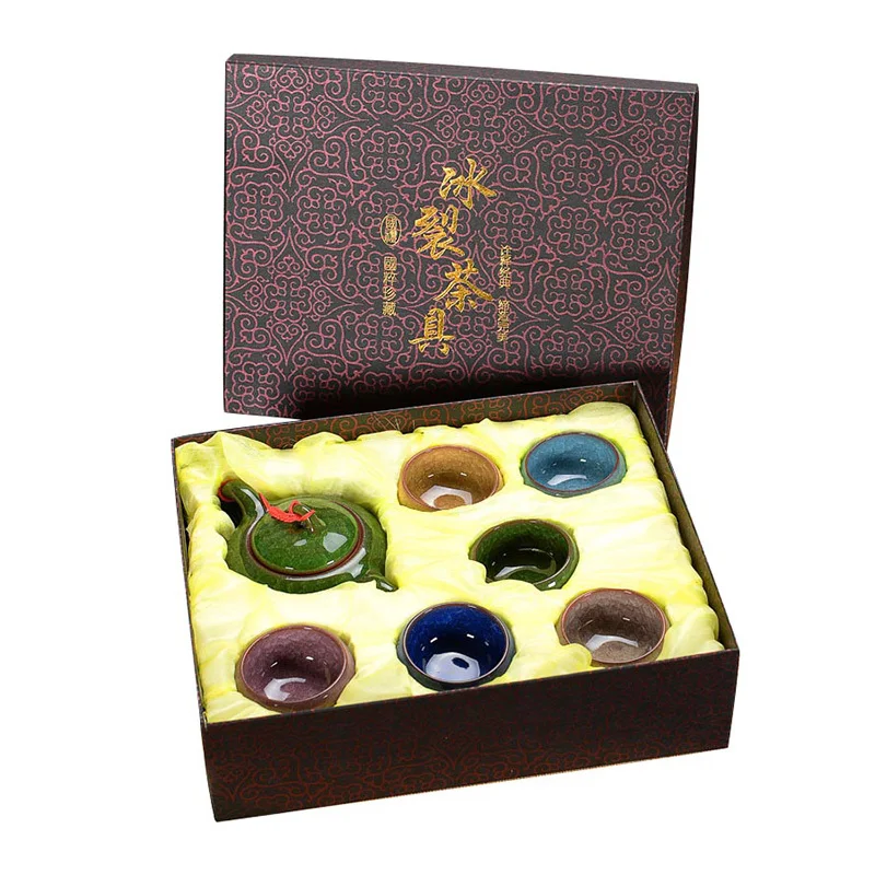 

Ceramic Kung Fu Tea Set Gift Box Teapot 6 People Use