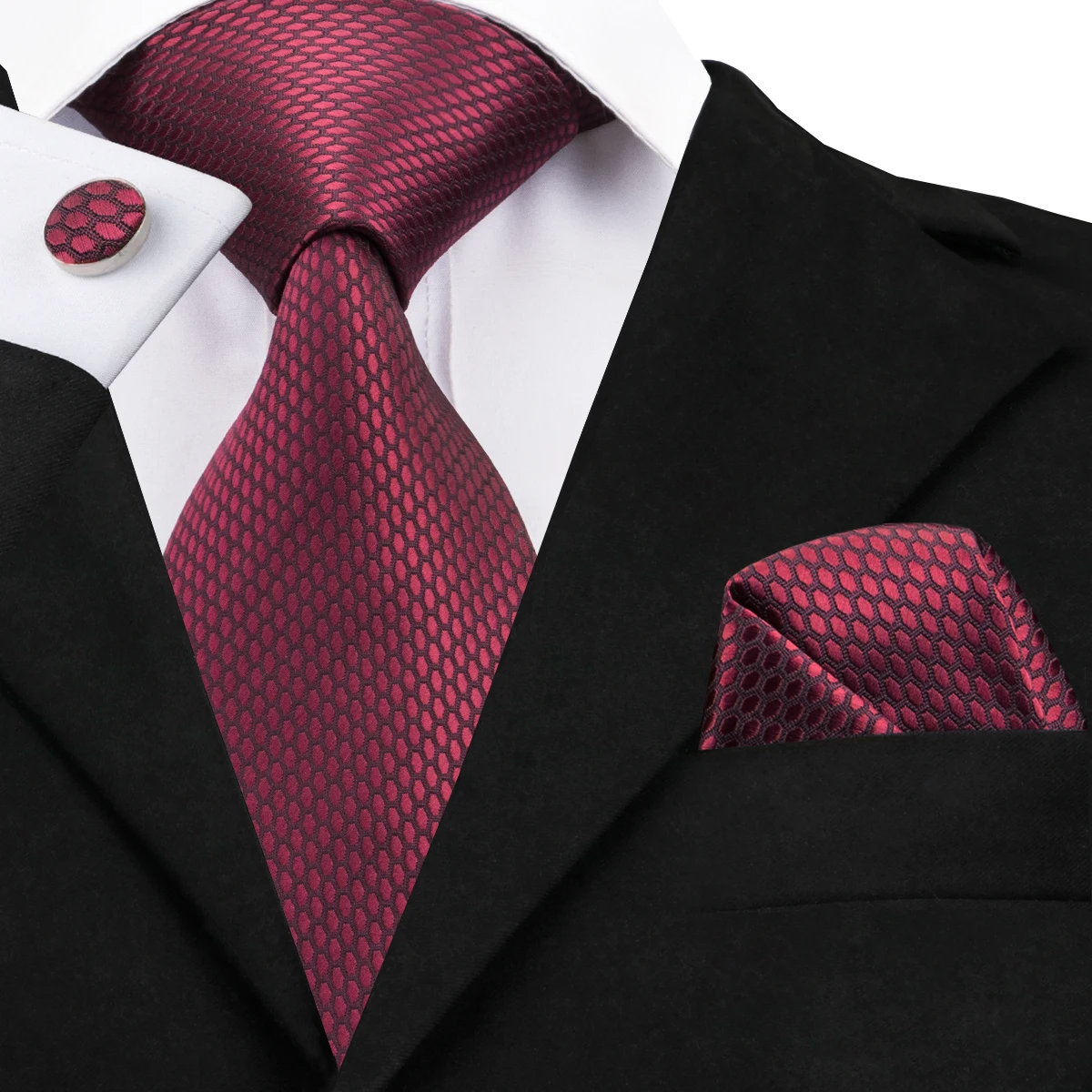 

C-1464 Hi-Tie Brand Luxury Red Mens Ties High Quality Silk Tie 8.5cm Red Plain Ties For Men Business Wedding Party Shirt Necktie
