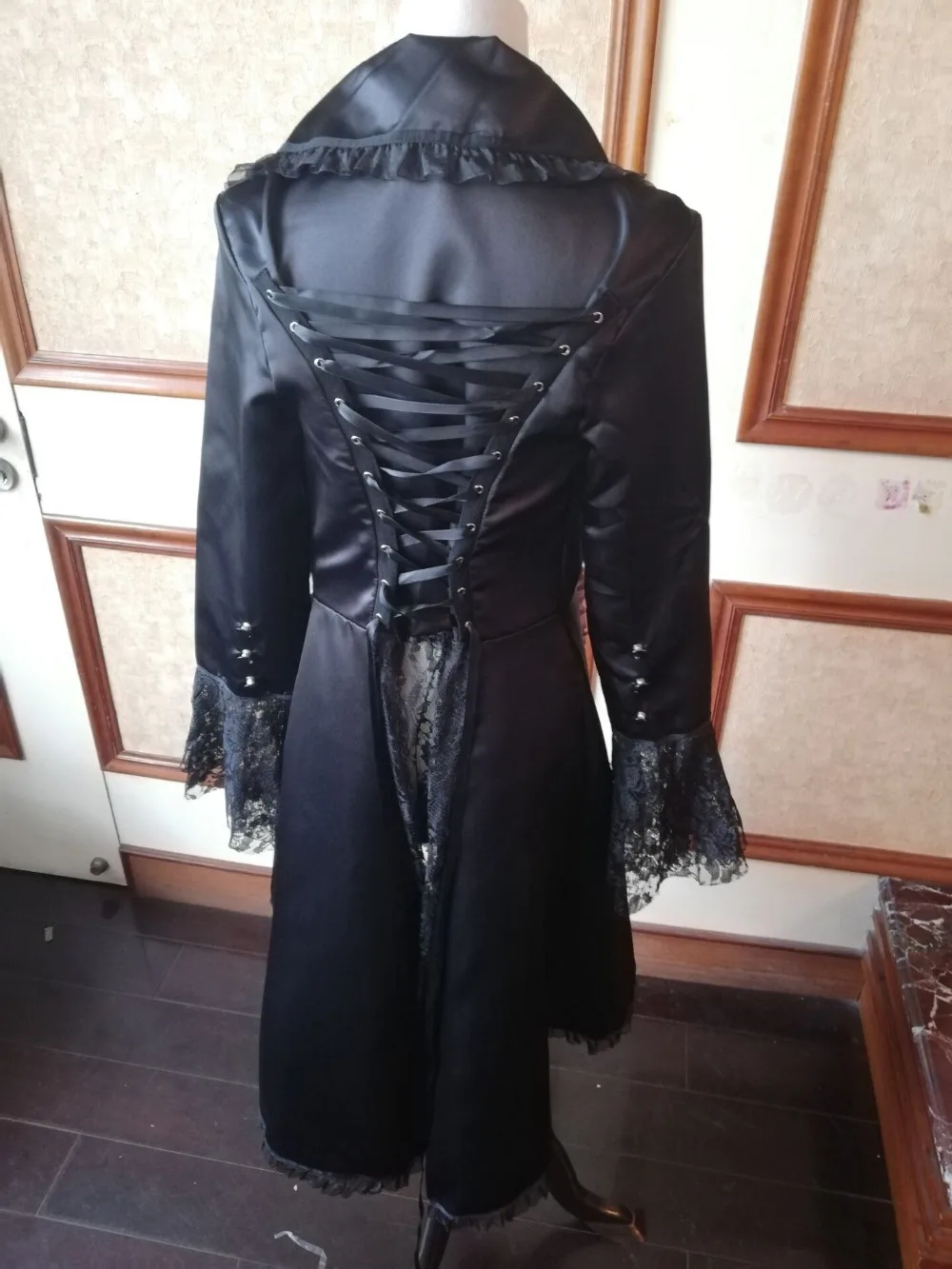 Women-Lace-Trim-Lace-up-High-Low-Coat-Black-Steampunk-Victorian-Style-Gothic-Jacket-Medieval-Noble (2)
