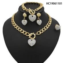 Yulaili New Nigerian Wedding Bridal African Gold Color Jewelry Sets Dubai Heart Shape Crystal Necklace Bracelet Earrings Ring Yulaili New Nigerian Wedding Bridal African Gold Color Jewelry Sets Dubai Heart Shape Crystal Necklace Bracelet Earrings Ring
