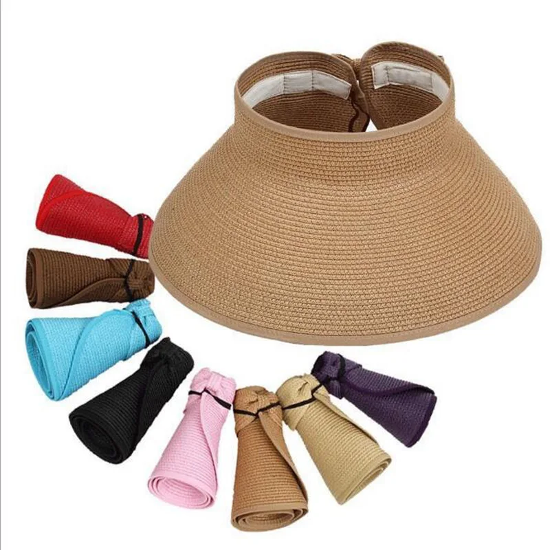 100pcs/lot New Spring Summer Visors Cap Foldable Wide Large Brim Sun
