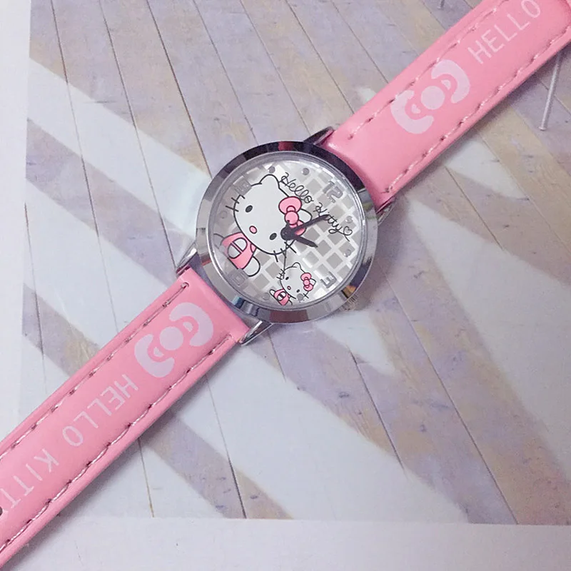 Hello kitty часы Женские кварцевые наручные часы мультфильм милые часы Дети Кристалл Мода водонепроницаемый из искусственной кожи обучающая машина - Цвет: D