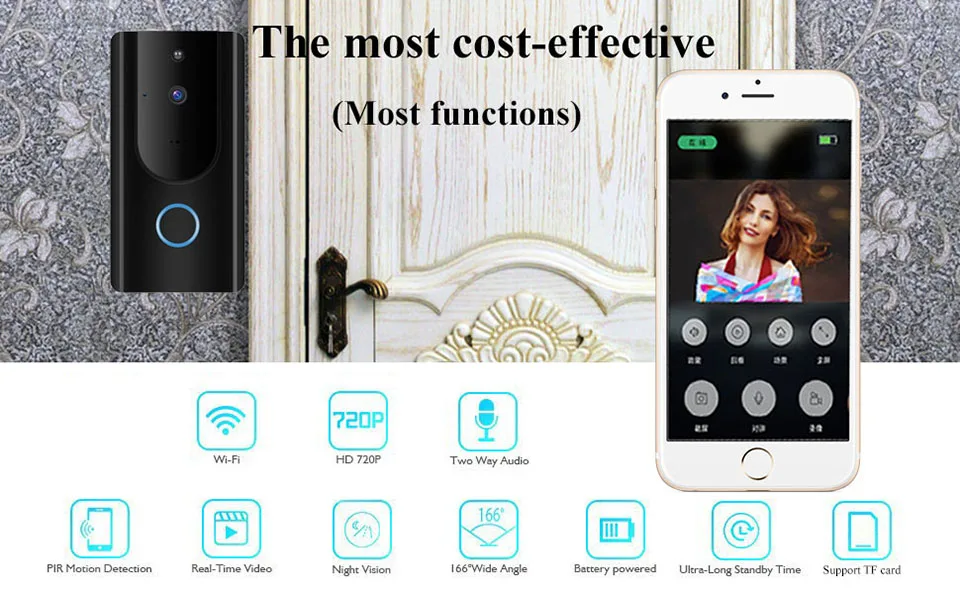 Дверной Звонок камера беспроводной WiFi видео HD 720P кольцо дверной Звонок камера двухстороннее аудио приложение управление батарея Камера PIR Обнаружение движения