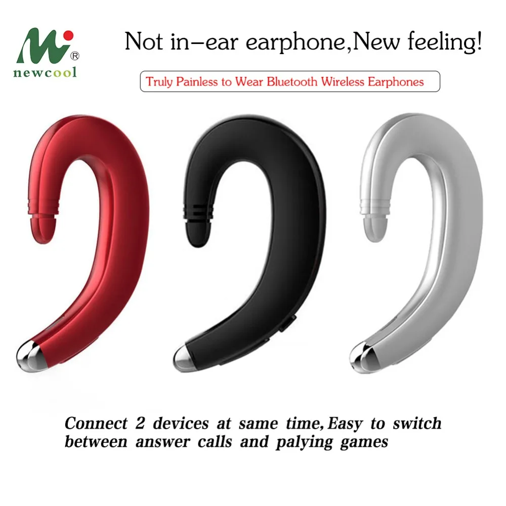 

Newcool Ultra thin Painless Wear Bone Conduction Earhooks Bluetooth Wireless Small Earphone Noise Cancelling Headphone with Mic
