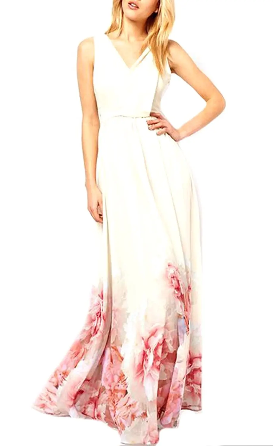 fashion beach v neck printed maxi dress