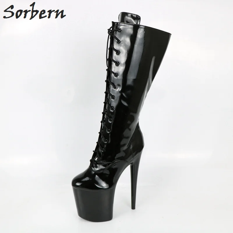 Sorbern Super High Heels 20Cm Boots For Women Knee High Womens Shoes Size 13 Plus Size Black