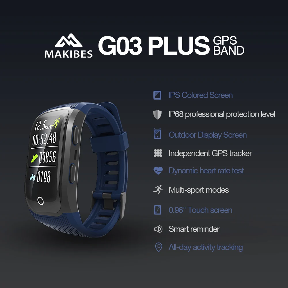 Makibes G03 Plus Color Screen Fitness Tracker Wristband IP68 Waterproof GPS+GLONASS Heart Rate Monitor bracelet Smart Band