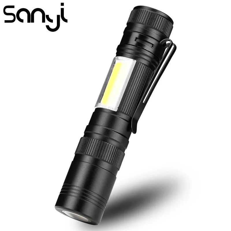 

SANYI COB LED Flashlight Torch Portable Light Use 1 x AA Battery Waterproof in life Lantern Lamp 3 Modes Camping Lights