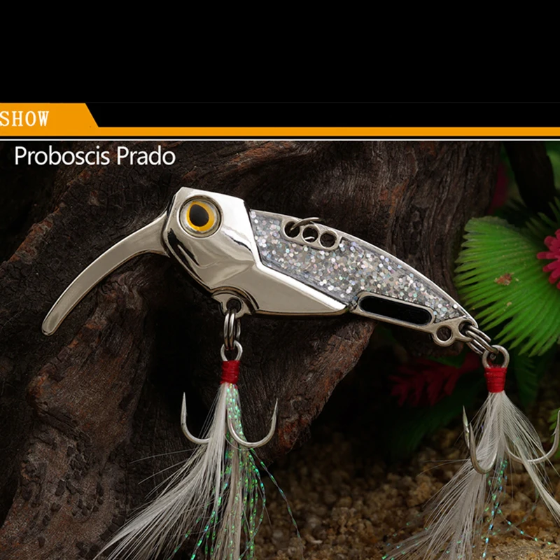 

5PCS JUYANG metal blade bait VIB hook with feathers for artificial fishing deep sinking wobbler lure for trout bass perch pike