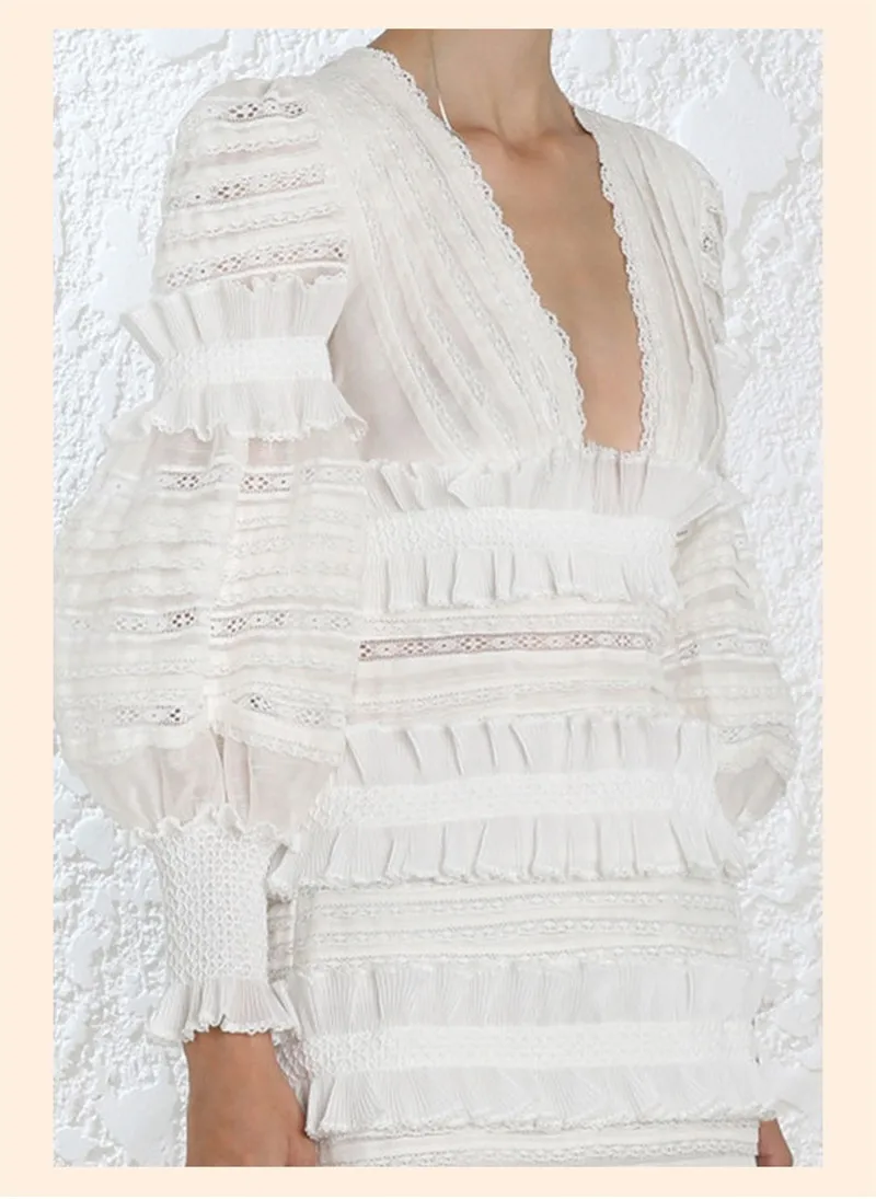 Summer Dress 2019 Women White Long Sleeve Boho Lace Embroidery Pattern Mini  Dress Vestidos (9)