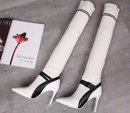 

New knee-length stretch boots, socks, high boots, leather tips, high heels.