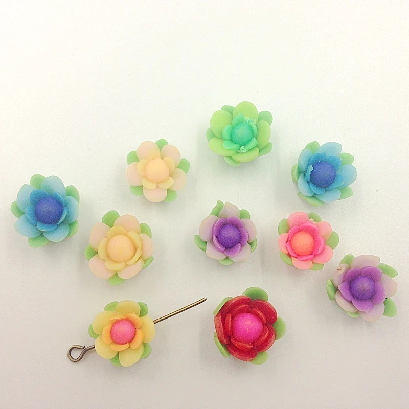 

13MM 100Pcs Lotus Color Clay Flower Loose Beads Jewelry Charms Findings
