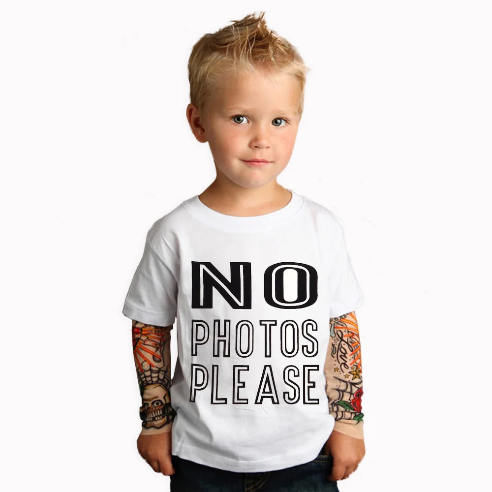 

Boy Clothing Cotton T-shirts 2019 New Tattoo sleeve NO PHOTOS PLEASE Top Tees Spring & Autumn Boys Girls Clothes