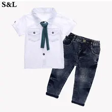 S& L/комплекты детской одежды одежда для мальчиков летняя футболка с короткими рукавами для малышей+ джинсы, спортивные костюмы, одежда для детей 2-7 лет, k1