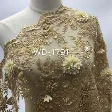 Золотая кружевная ткань кружево с вышивкой по сетке Свадебный букет кордовое кружево светло-золотой блестящий кружевной материал для свадьбы