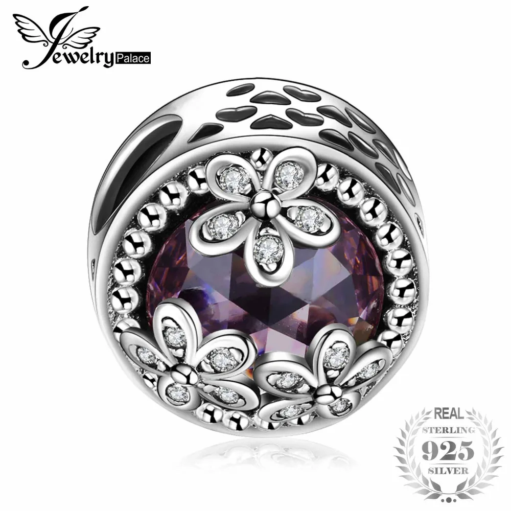 JewelryPalace 925 пробы серебряные бусины сверкающими ромашки кубического циркония Шарм Браслет Fit Браслеты Цветок Серебряные ювелирные изделия - изображение