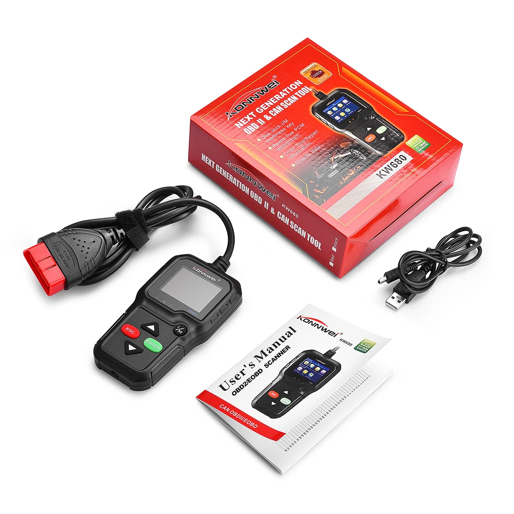Автомобильный диагностический сканер KONNWEI KW680 OBDII с поддержкой нескольких языков