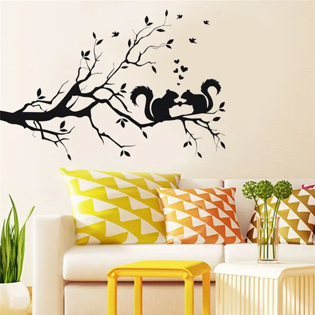 stiker dinding pohon cabang wall sticker hewan tupai pada panjang