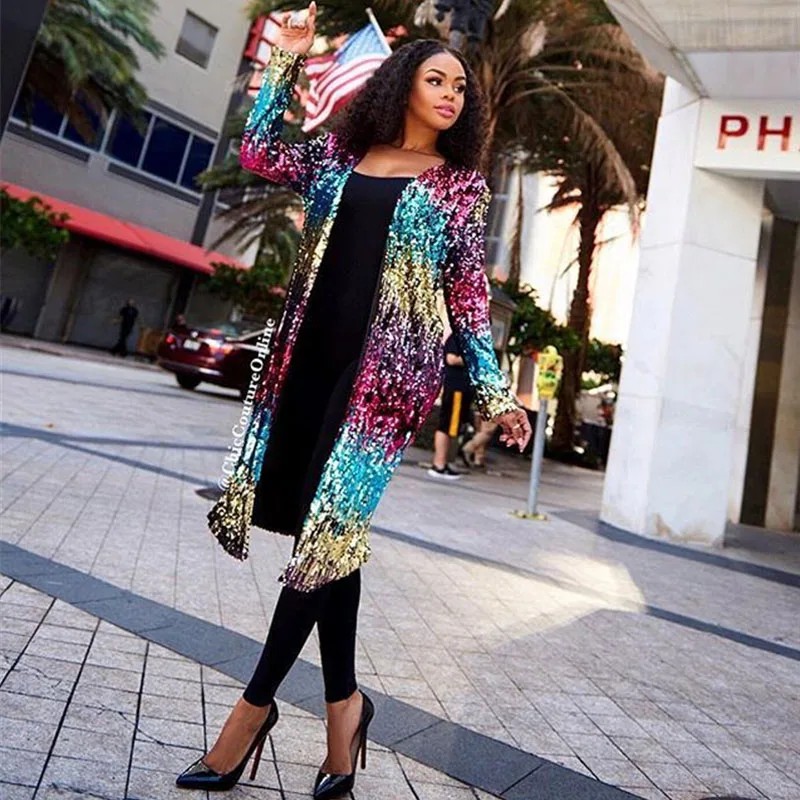 Fashion Sexy Sequined Cardigan Women Party Long Sleeve Shining Cardigans Ladies Summer Beach Casual Glitter Clubwear |