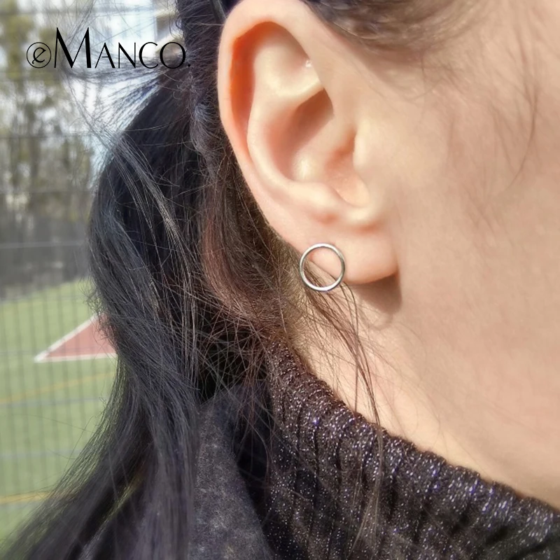 

e-Manco 925 Sterling Silver Stud Earrings for Women Simple Round Circle Stud Earrings Geometric Fine Jewelry Gifts New Arrival
