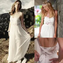 Новый Пляж свадебные платья 2016 иллюзия шеи шнурок Бака шифон robe de mariage ПЛАТЬЕ DE NOIVA 2014 свадебные платья HS287