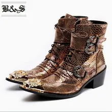 Черная и Уличная обувь в стиле панк с острым носком из натуральной кожи; Индивидуальный Т-подиум для показа; дизайнерские ботинки; Мужская обувь в ковбойском стиле с перфорацией; Роскошная железная обувь