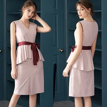 

Dress Summer 2019 New Elegant V-neck Vestidos Women Luxury Formal Office Lady Business Work Dresses Ruffle Bow Design Robe