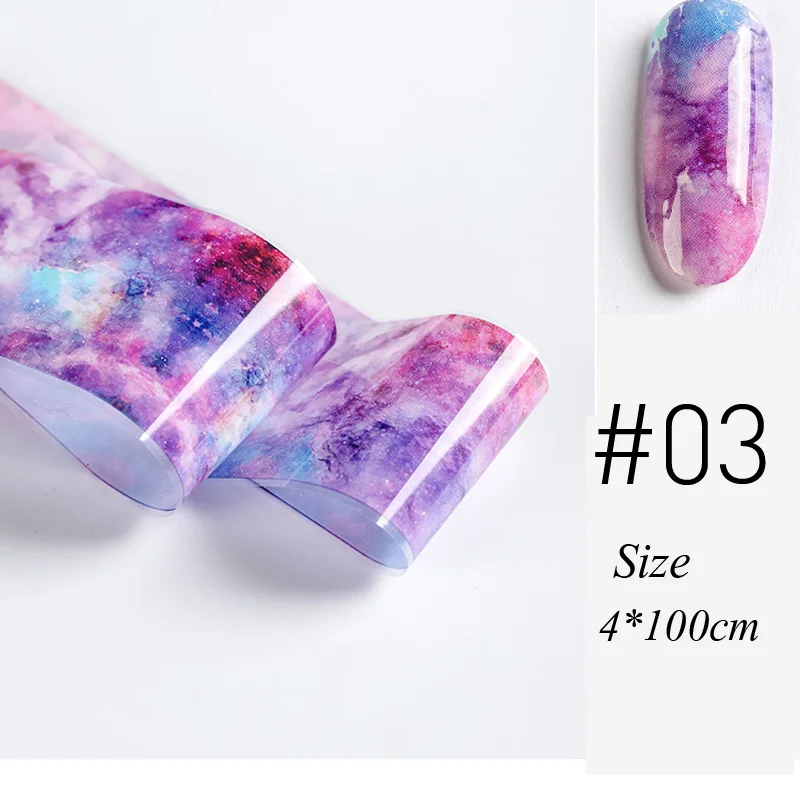 10 colors Water Marble Effect Nail Foil Paper Fantasy Rainbow Starry Sky Transfer Foil Nail Art Sticker Manicure Decorations - Цвет: 1pc color 03