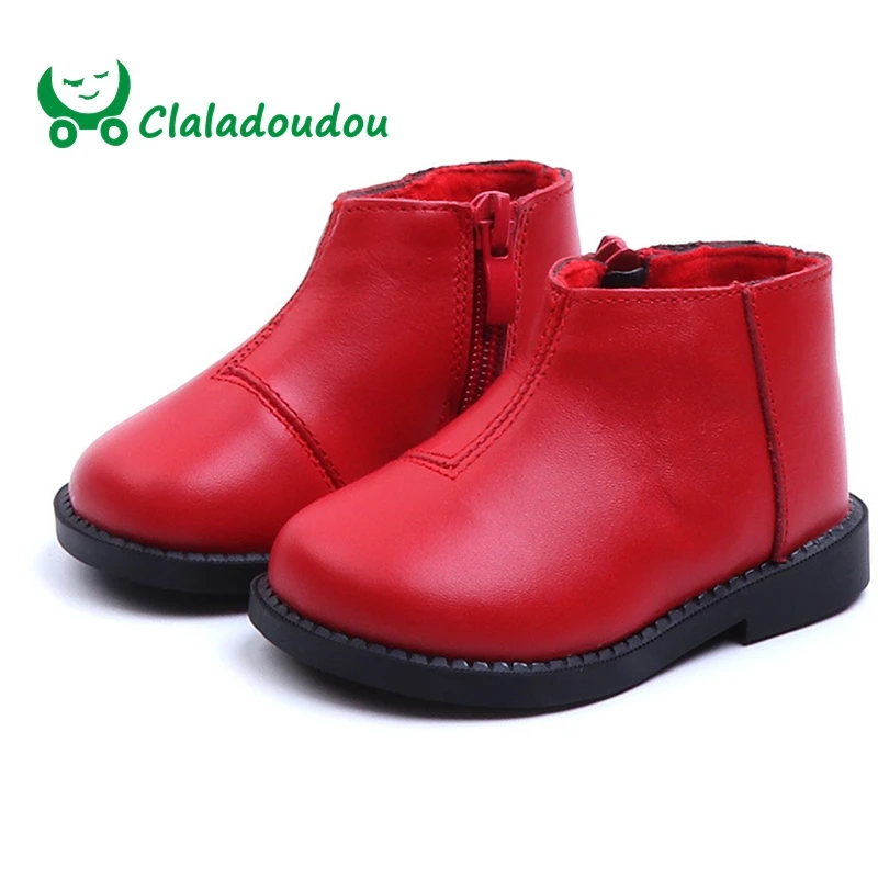 

Claladoudou 12-14CM Winter Lovely Baby Shoes Pure Children Snow Boot Red Black Princess Birthday Dress Shoes For Toddler Girls