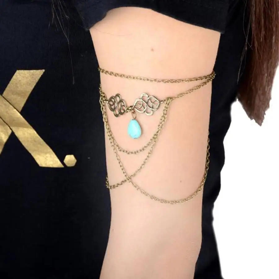 

Boho Vintage Women Upper Arm Bracelets Sexy Arm Harness Slave Chain Armband Cuff Armlet Stone bead bracelets Jewelry